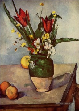 Nature morte Tulipes et pommes Paul Cezanne Fleurs impressionnistes Peinture à l'huile
